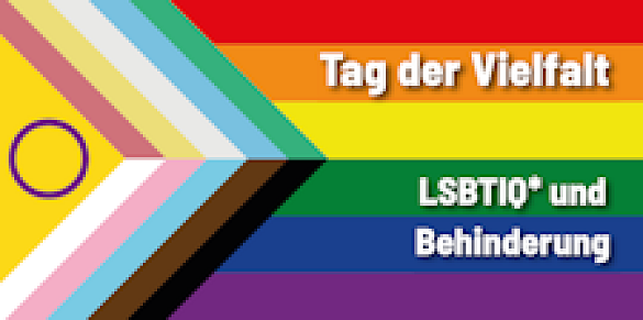 Regenbogenflagge mit Veranstaltungstitel
