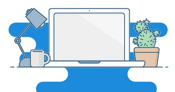 Zeichnung: Ein Computer steht auf einem Schreibtisch