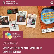 Einladung zum Film. Standbilder aus dem Film sind auf eine Pinnwand geheftet.