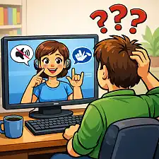 Eine Person versteht den Gehörlosen-Avatar nicht