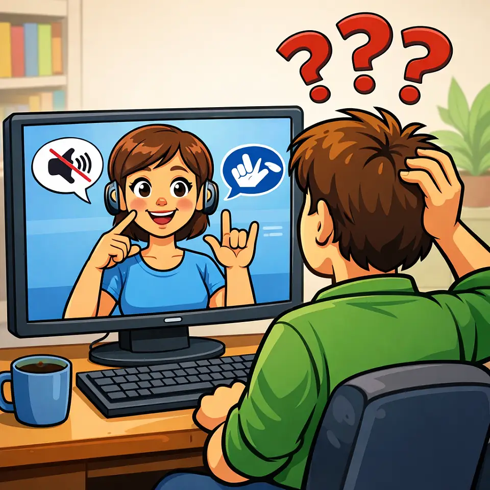 Eine Person versteht den Gehörlosen-Avatar nicht