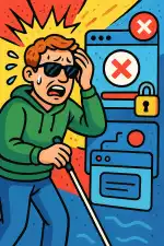 Eine sehbehinderte Person verzweifelt wegen der vielen digitaler Barrieren