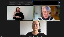 Zu sehen sind Sigrid Arnade, Nancy Poser und Nicole Braun während der zoom Veranstaltung