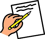 Zeichnung wo auf ein Blatt Papier geschrieben wird.